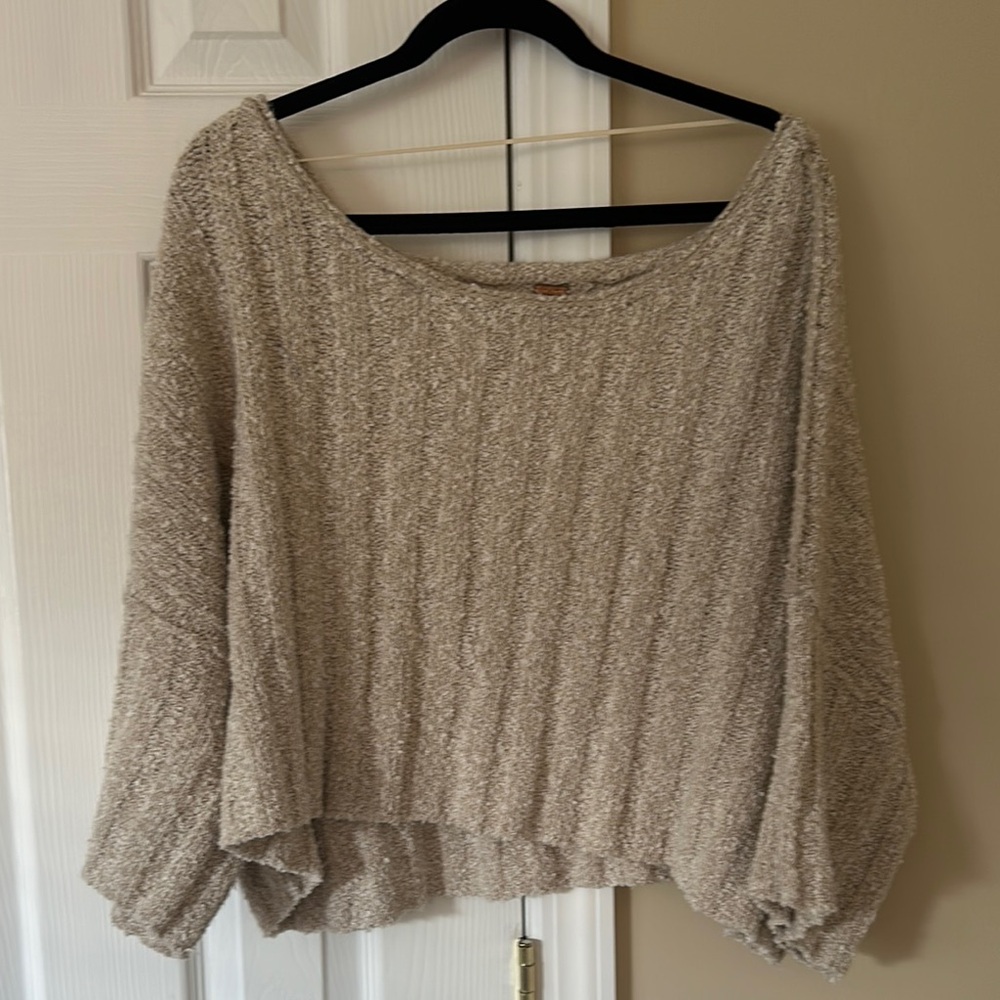 Free People Cream Crew Neck Sweater with Chunky Knit